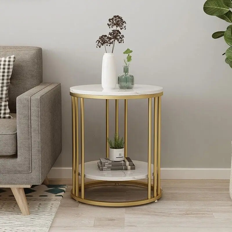 Wisfor Modern Two Tier Round Marble Side Table For Bedrooms
