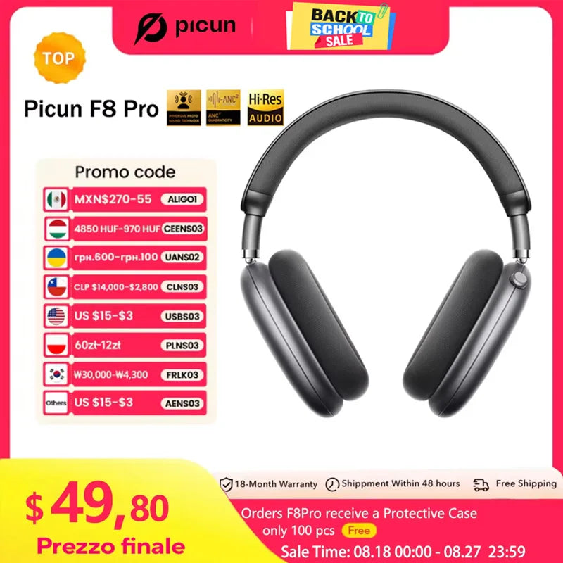 Picun Wireless Headphones With Active Noise Cancellation And Spatial Audio
