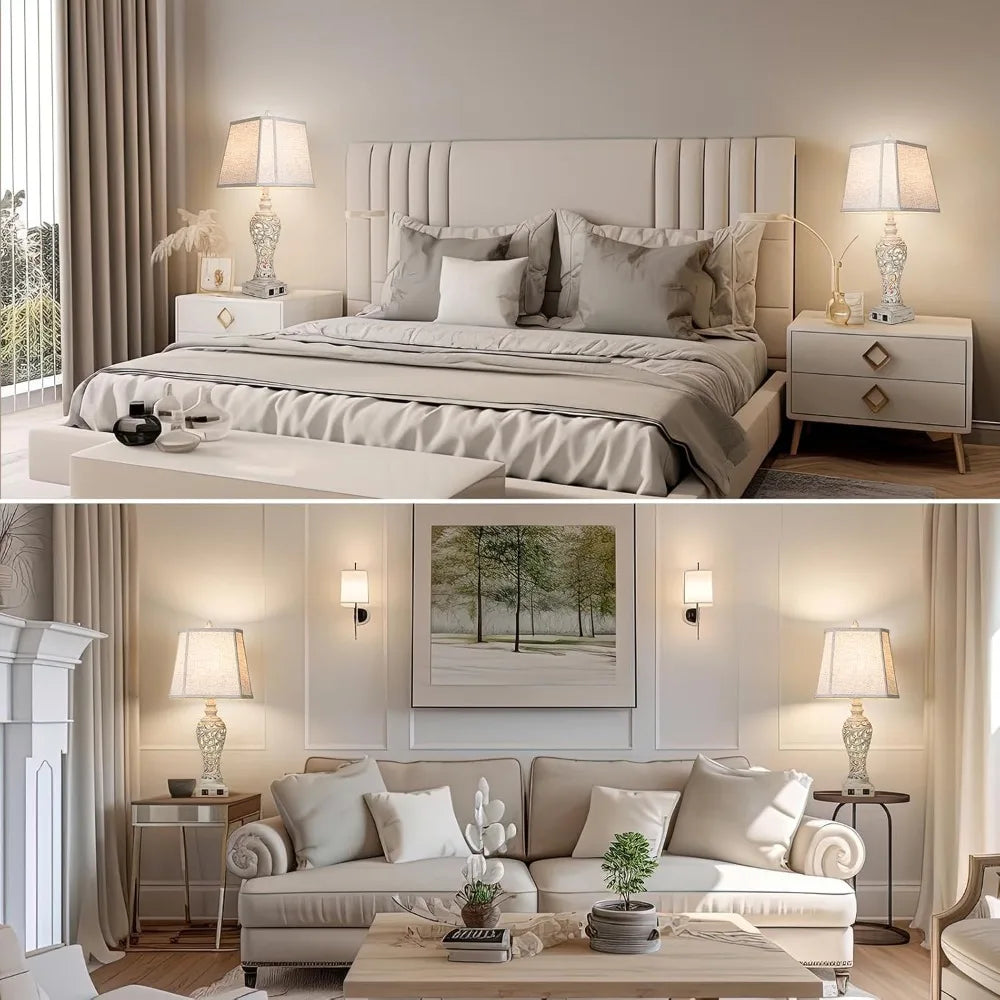 Two Fabric Table Lamps With Usb Port And Night Light