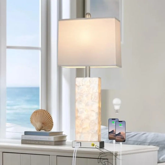 Coastal Sea Shell Table Lamp With Usb Charging Port