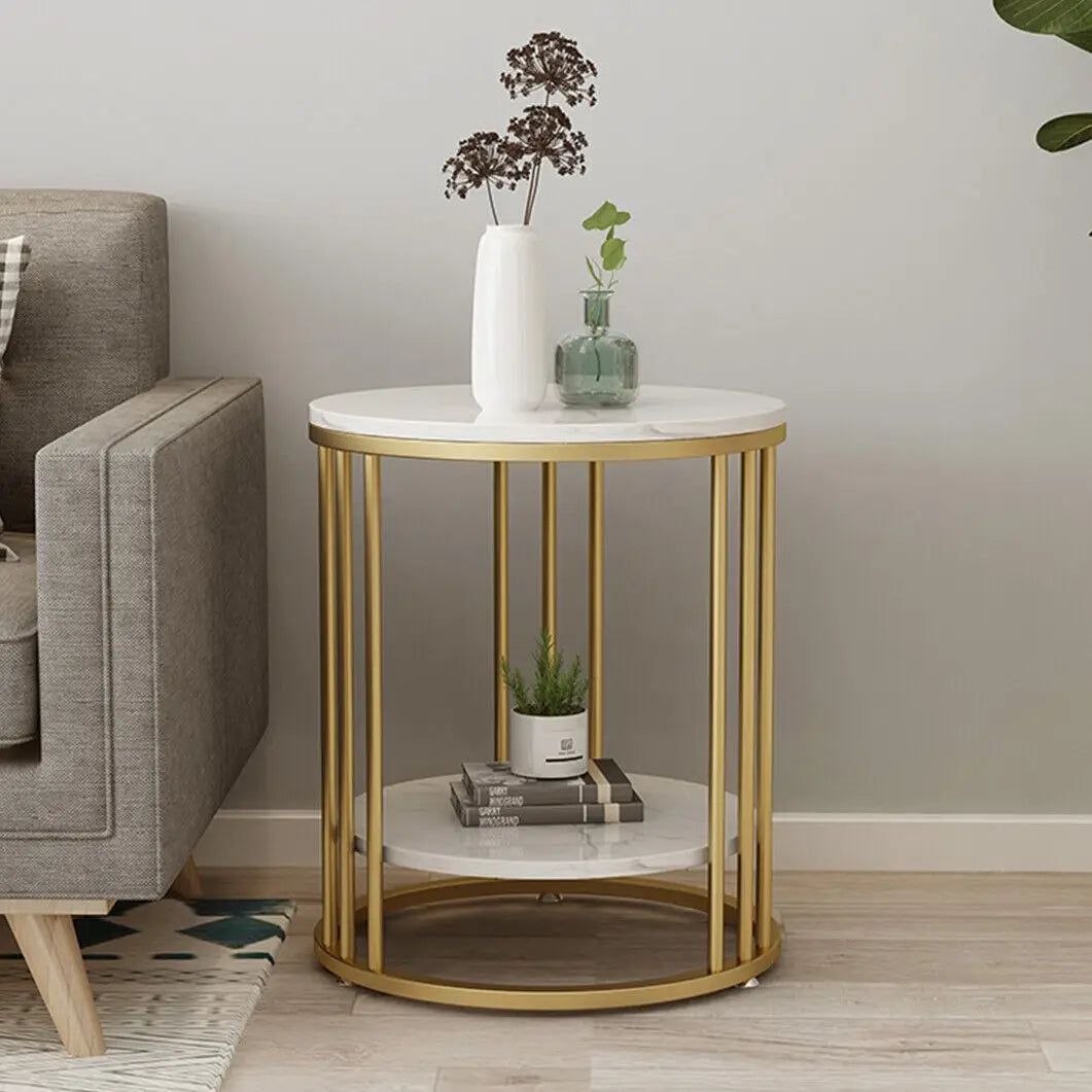 Wisfor Modern Two Tier Round Marble Side Table For Bedrooms