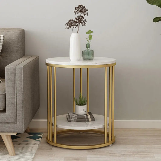 Wisfor Modern Two Tier Round Marble Side Table For Bedrooms