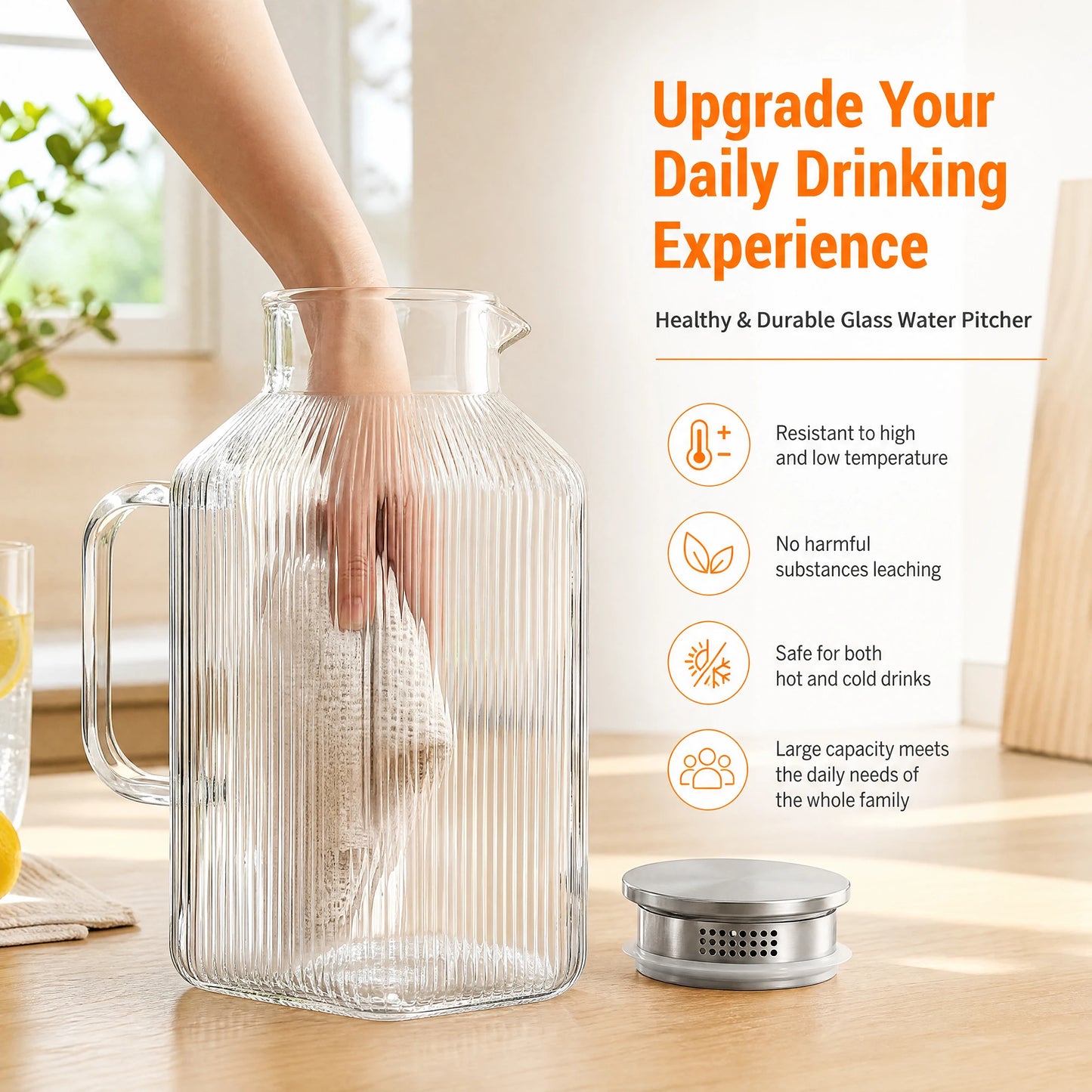 HiMISS Glass Water Pitcher With Strainer Lid For Beverages