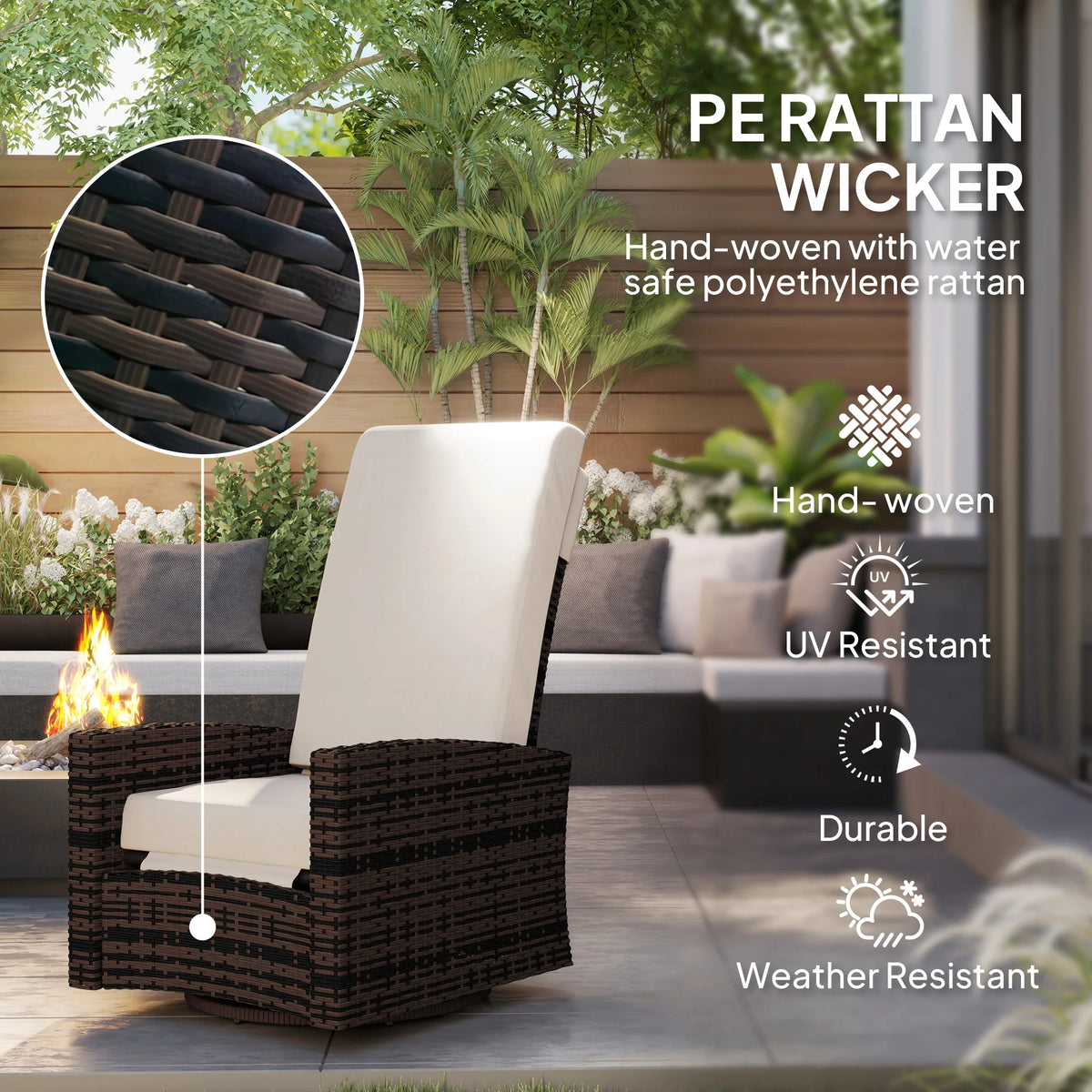Outsunny Outdoor Rattan Swivel Patio Recliner With Cushion