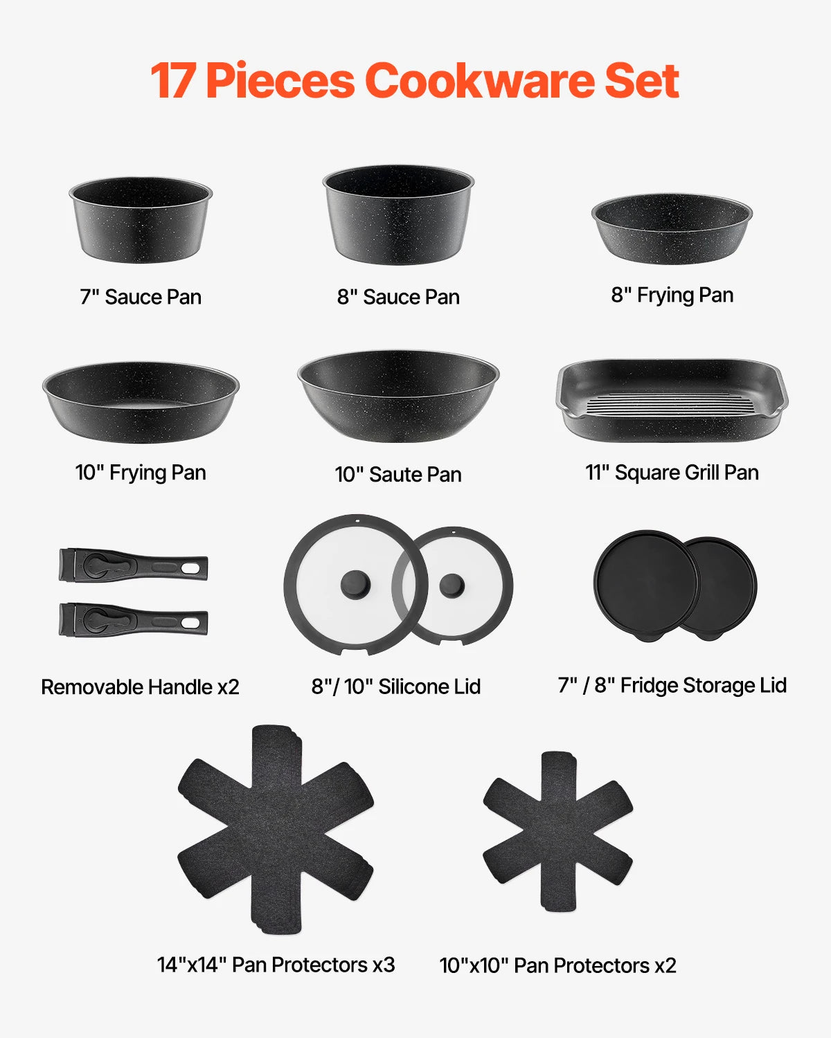SucceBuy Nonstick Granite Cookware Set Featuring Frying Sauce Saute Pans