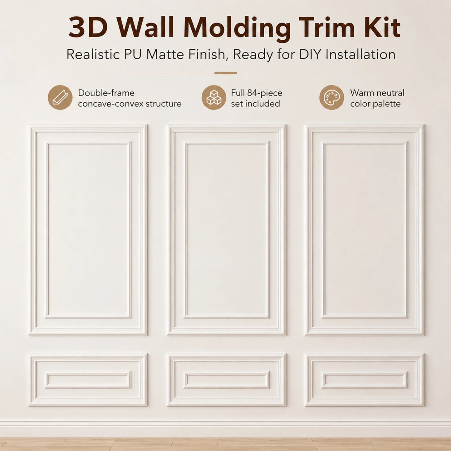 Peel And Stick Pre Cut Wainscoting Wall Molding Kit