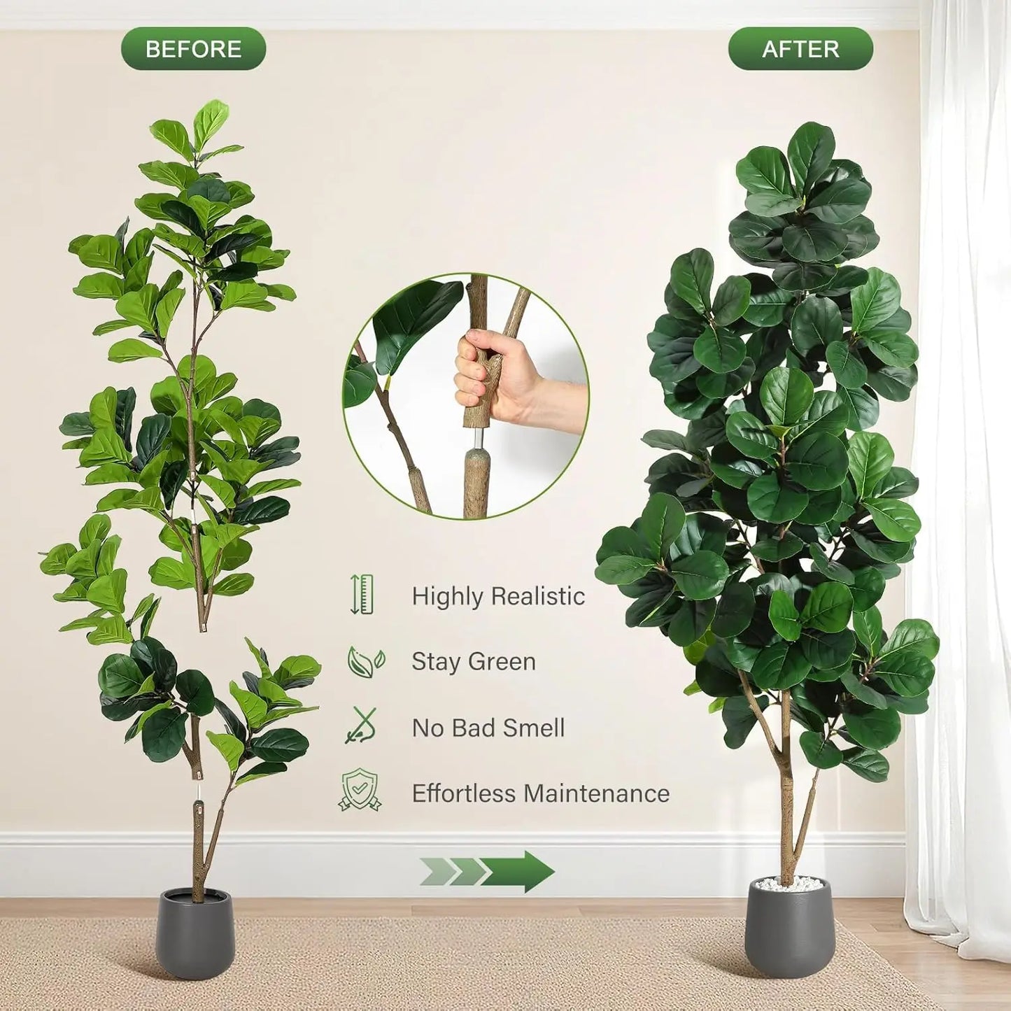 HiMISS Artificial Fiddle Leaf Fig Tree With Realistic Leaves