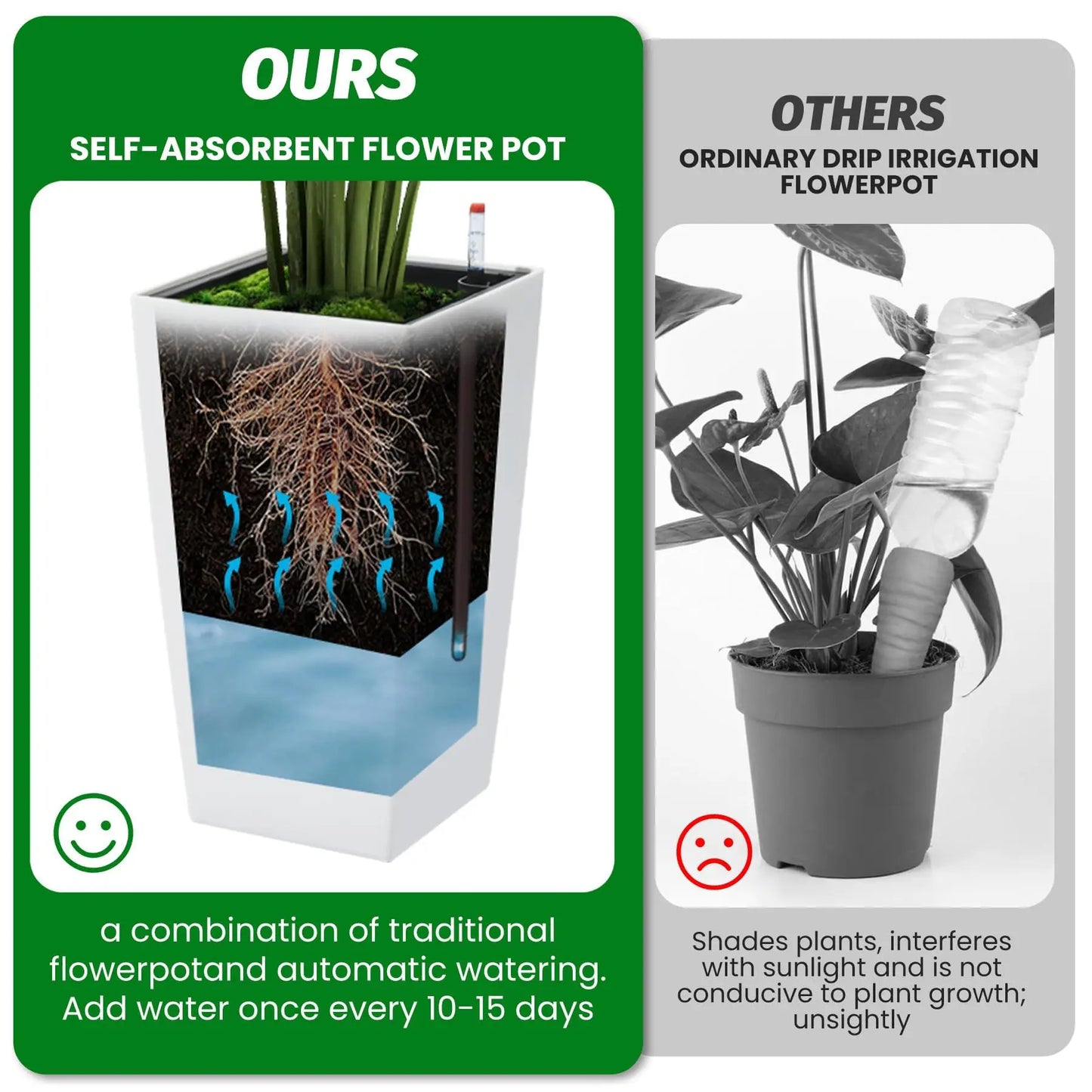 HiMISS Self Watering Planters Set Indoor Outdoor Flower Pots With Drainage