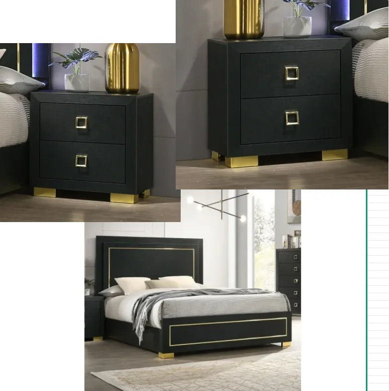 Elegant Three Piece Bedroom Furniture Set With Two Nightstands