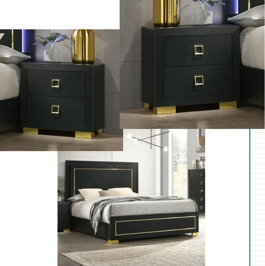 Elegant Three Piece Bedroom Furniture Set With Two Nightstands