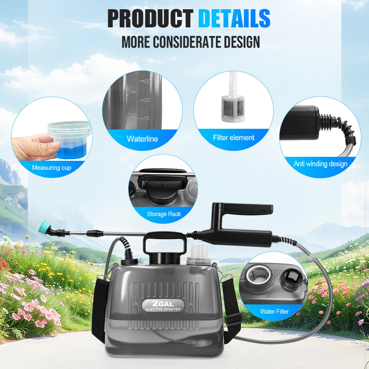 Battery Powered Electric Garden Sprayer With Adjustable Pressure Levels