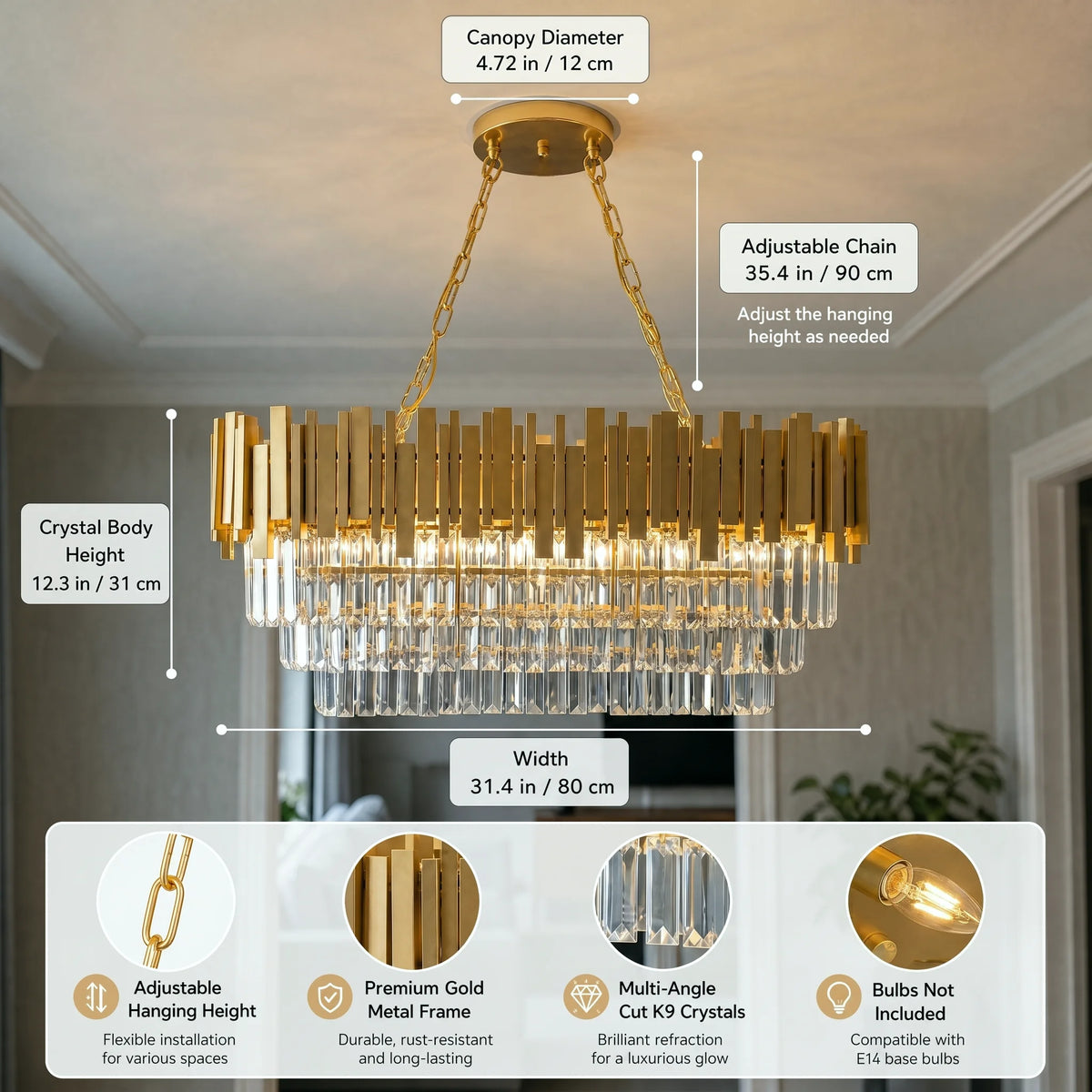 Modern Crystal Raindrop Chandelier Layered Ceiling Light Fixture