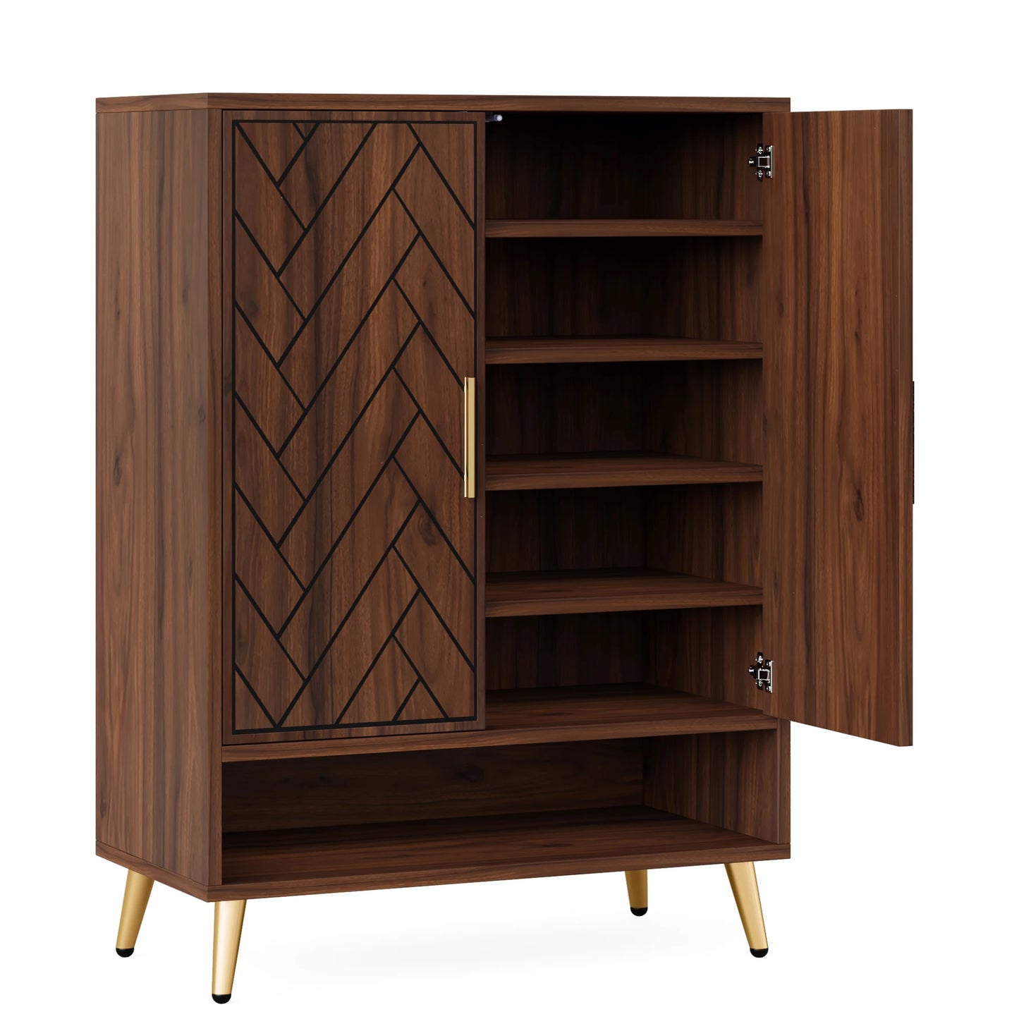 Tribesigns Wooden Shoe Storage Cabinet With Adjustable Doors And Shelves
