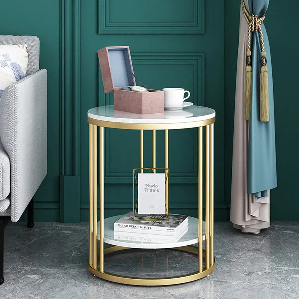 Wisfor Modern Two Tier Round Marble Side Table For Bedrooms