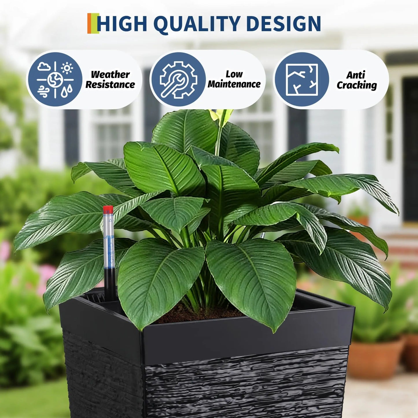 HiMiss Self Watering Planters For Front Porch Indoor Outdoor Drainage