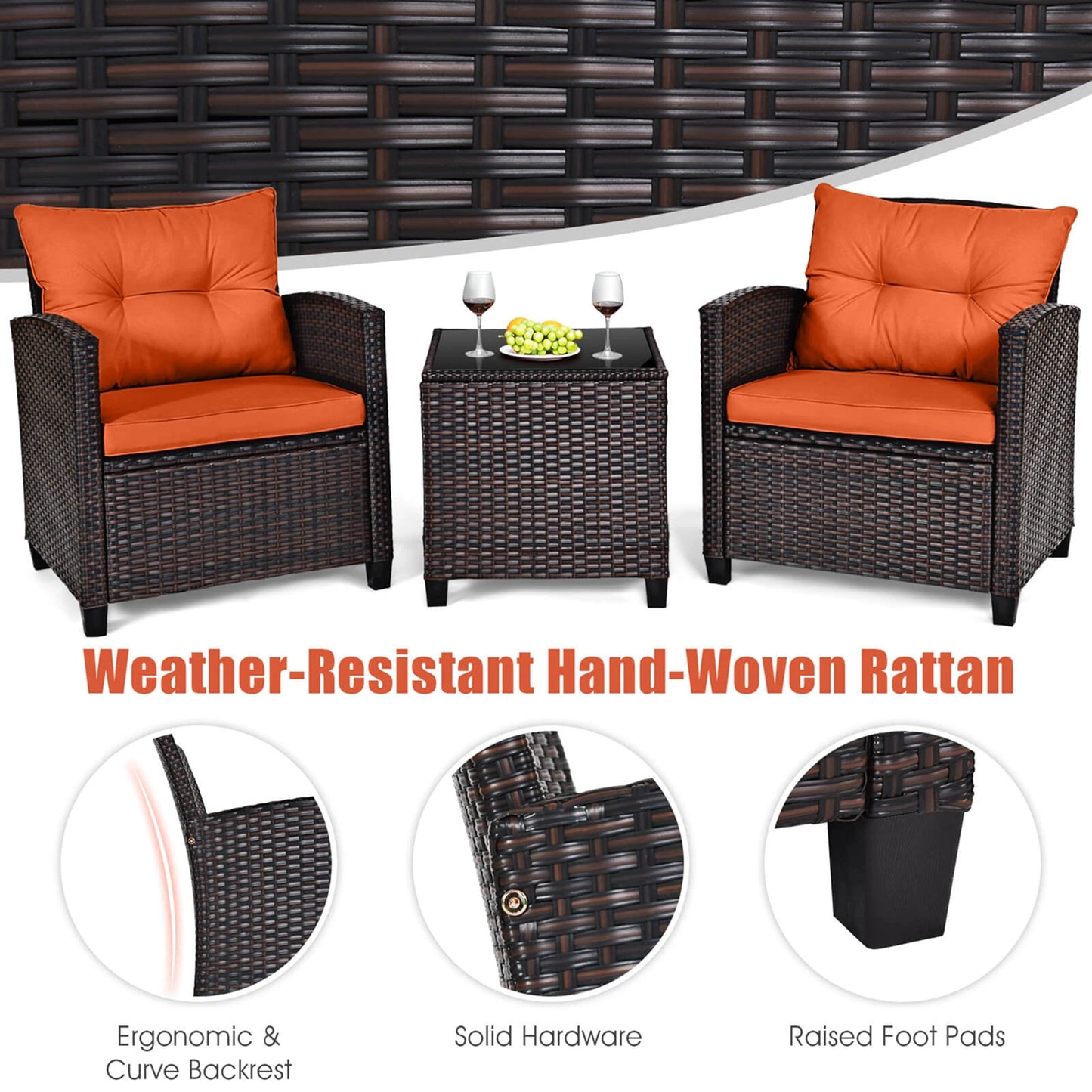 Homasis Outdoor Rattan Furniture Conversation Set With Cushions
