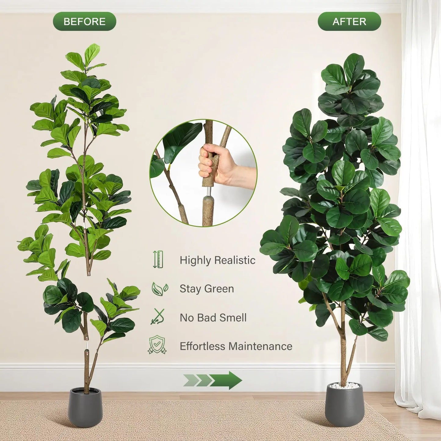 Realistic Artificial Fiddle Leaf Fig Plant For Home Decor
