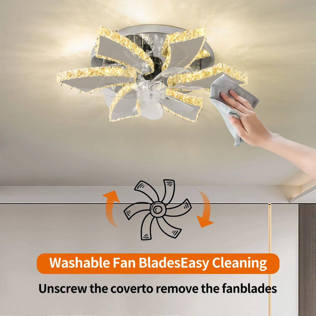 GreeLustr Modern LED Ceiling Fan Light With Retractable Blades