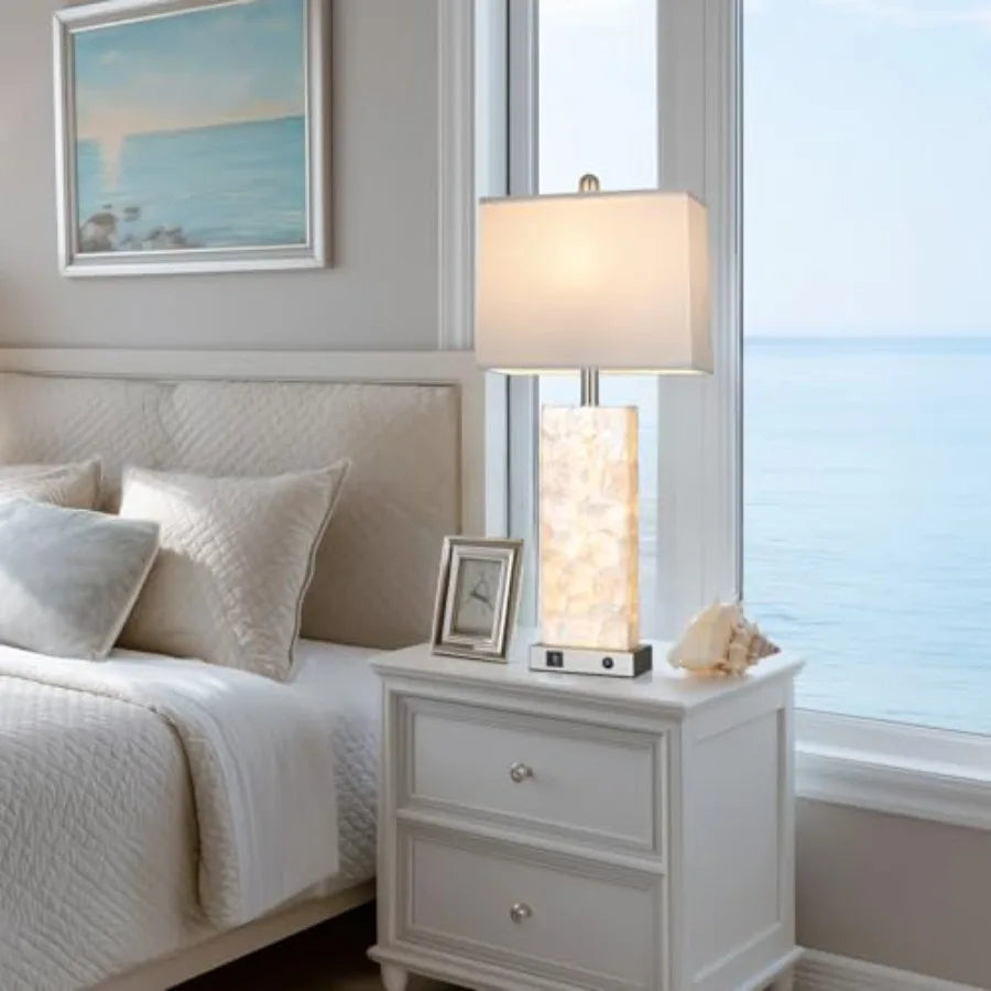 Coastal Sea Shell Table Lamp With Usb Charging Port