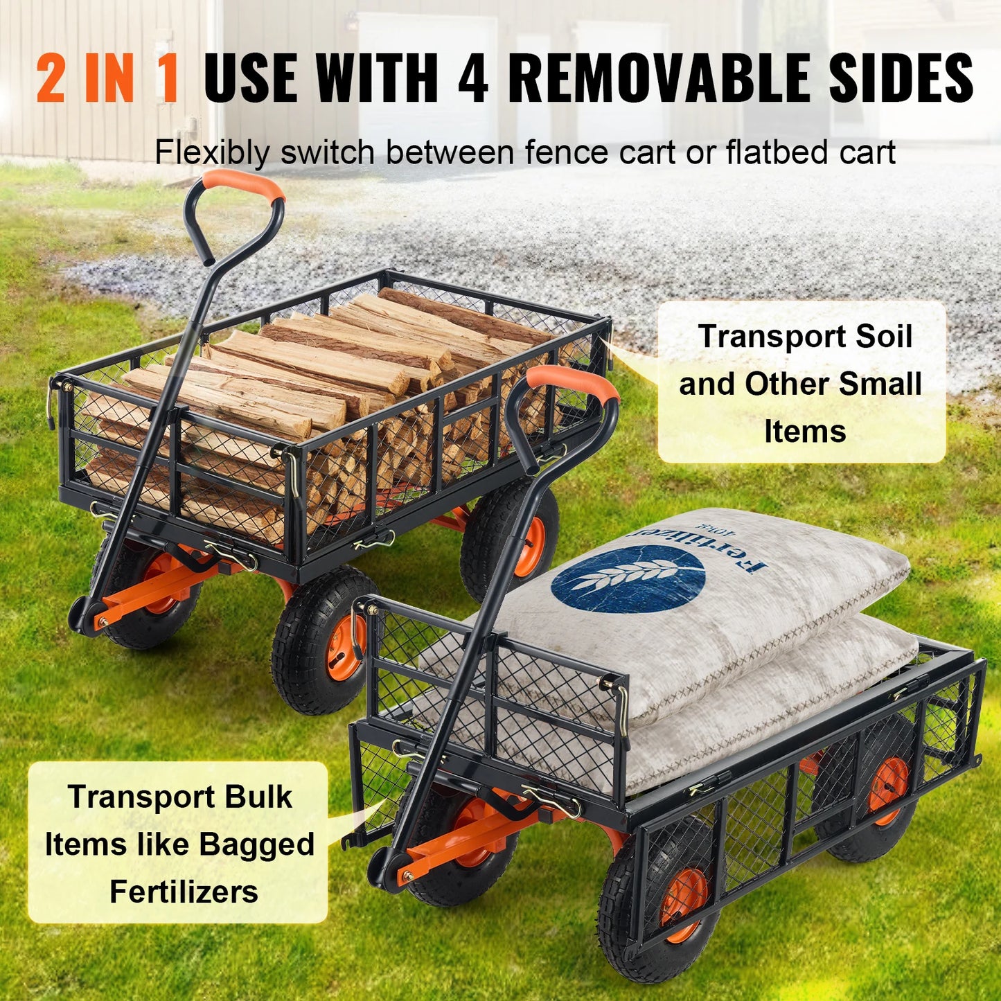 SucceBuy Sturdy Metal Garden Utility Wagon With Simple Assembly