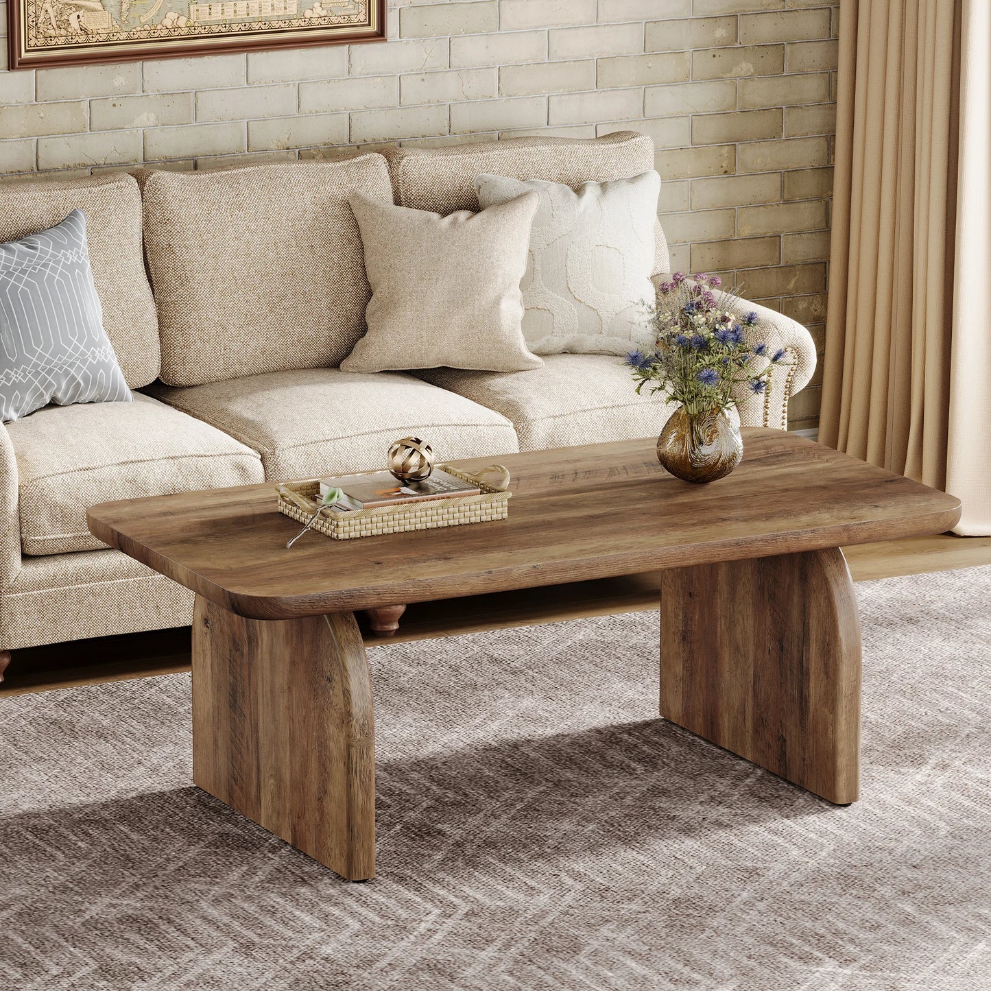Tribesigns Farmhouse Rectangular Engineered Wood Coffee Table