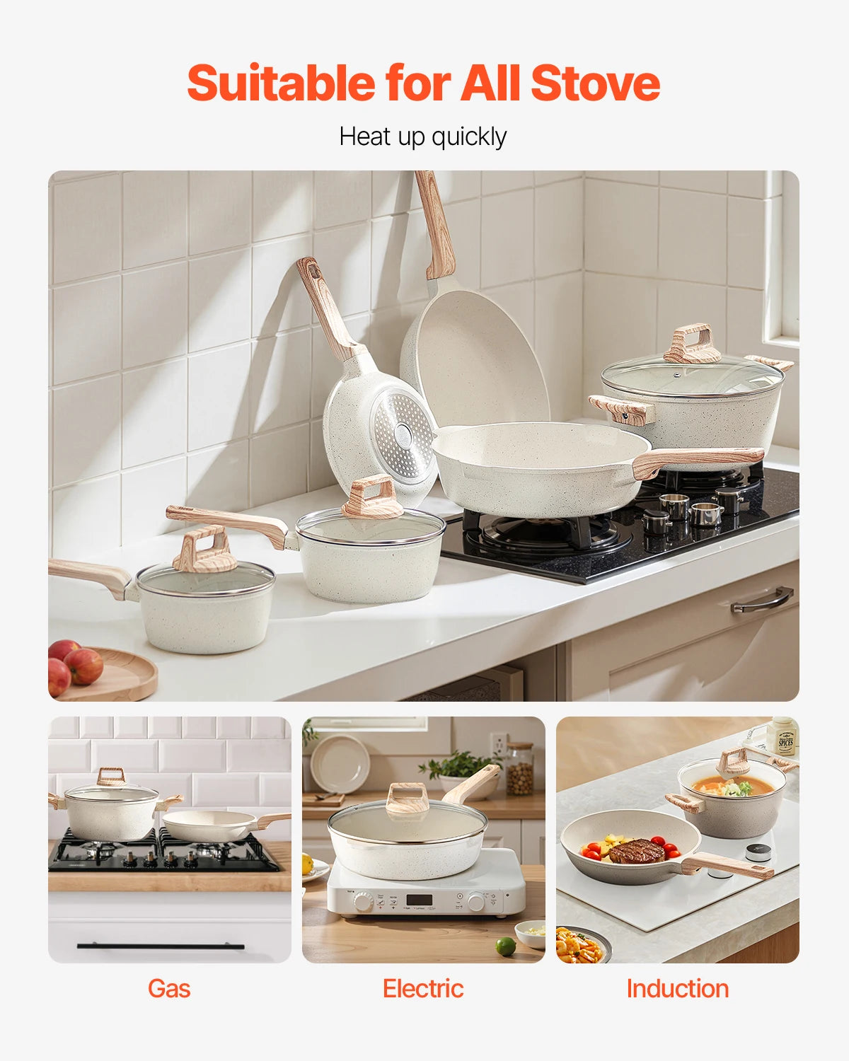 SucceBuy Granite Nonstick Cookware Set for Induction Cooking