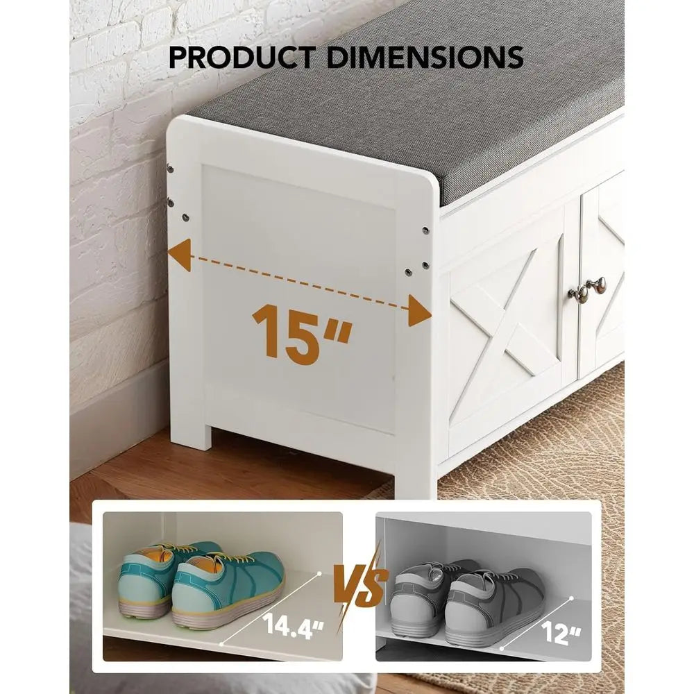 Farmhouse Wood Shoe Storage Bench With Cushioned Lift Top Seat