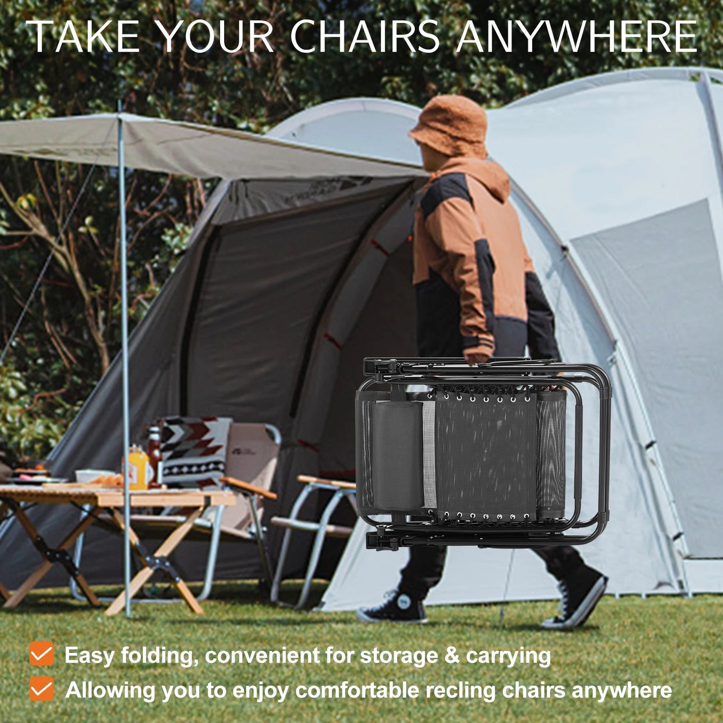 JHK Zero Gravity Outdoor Lounge Chair With Adjustable Pillow