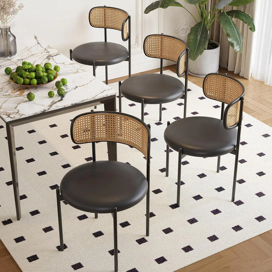 Farini Modern Dining Chairs With PU Leather And Rattan Back