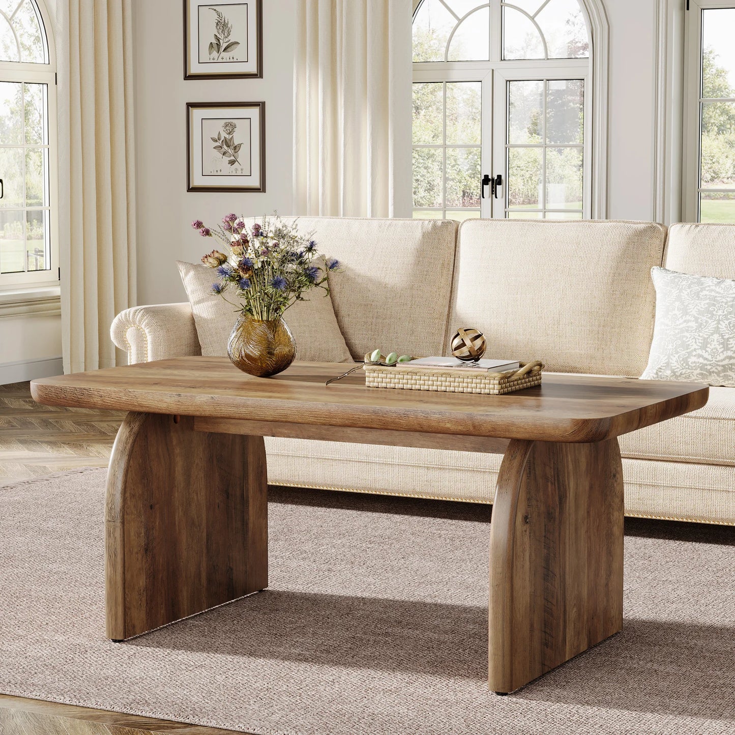 Tribesigns Farmhouse Rectangular Engineered Wood Coffee Table