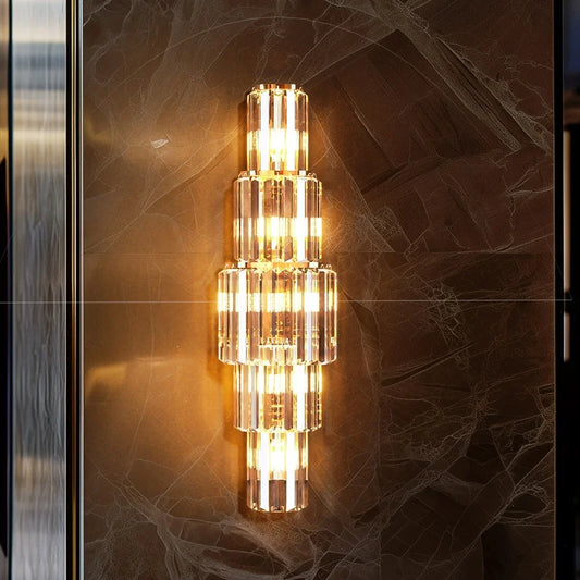 Luvodi Modern Crystal Wall Lamp 3 Layer Sconce With Included Bulbs