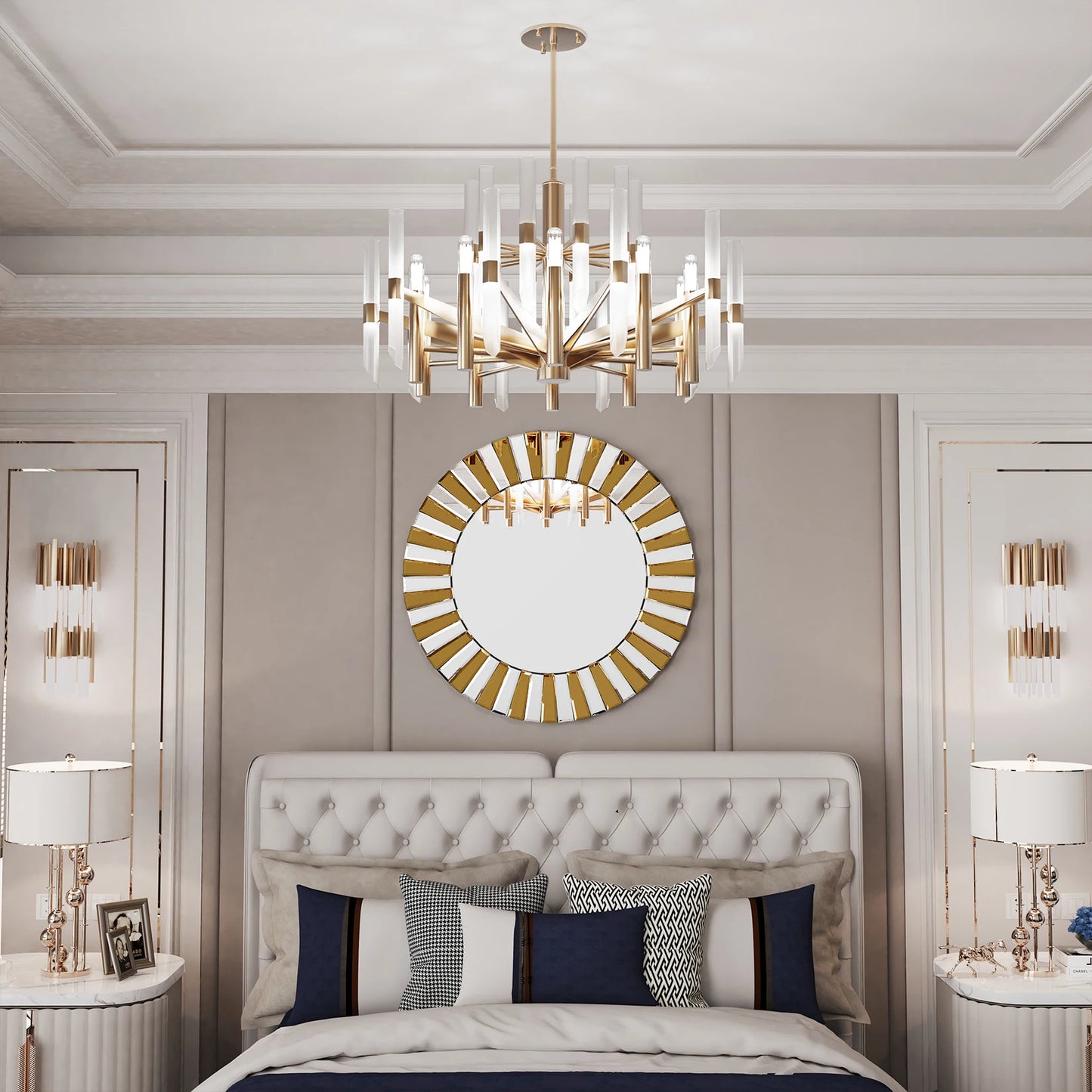 Elegant Starburst Round Wall Mirror For Living Room Decor