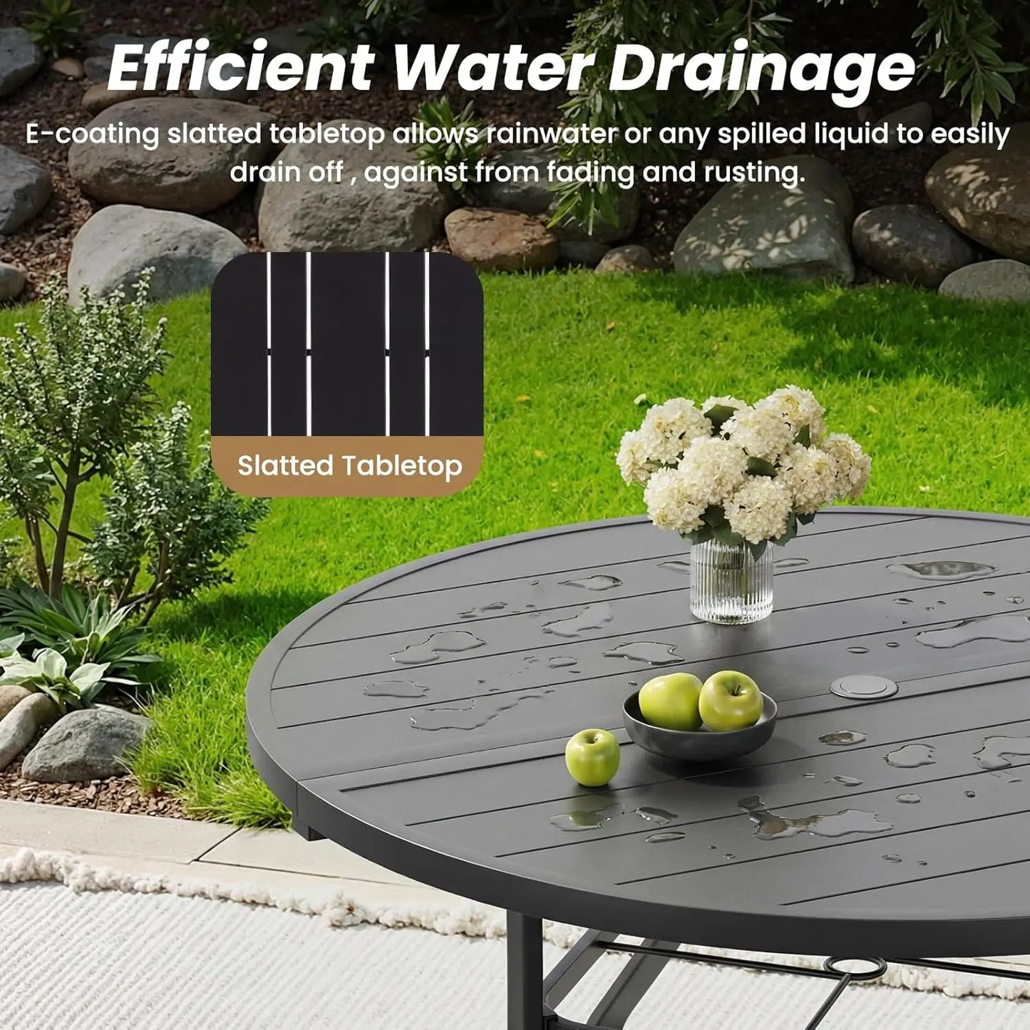 Farini Metal Round Outdoor Patio Dining Table With Umbrella Hole