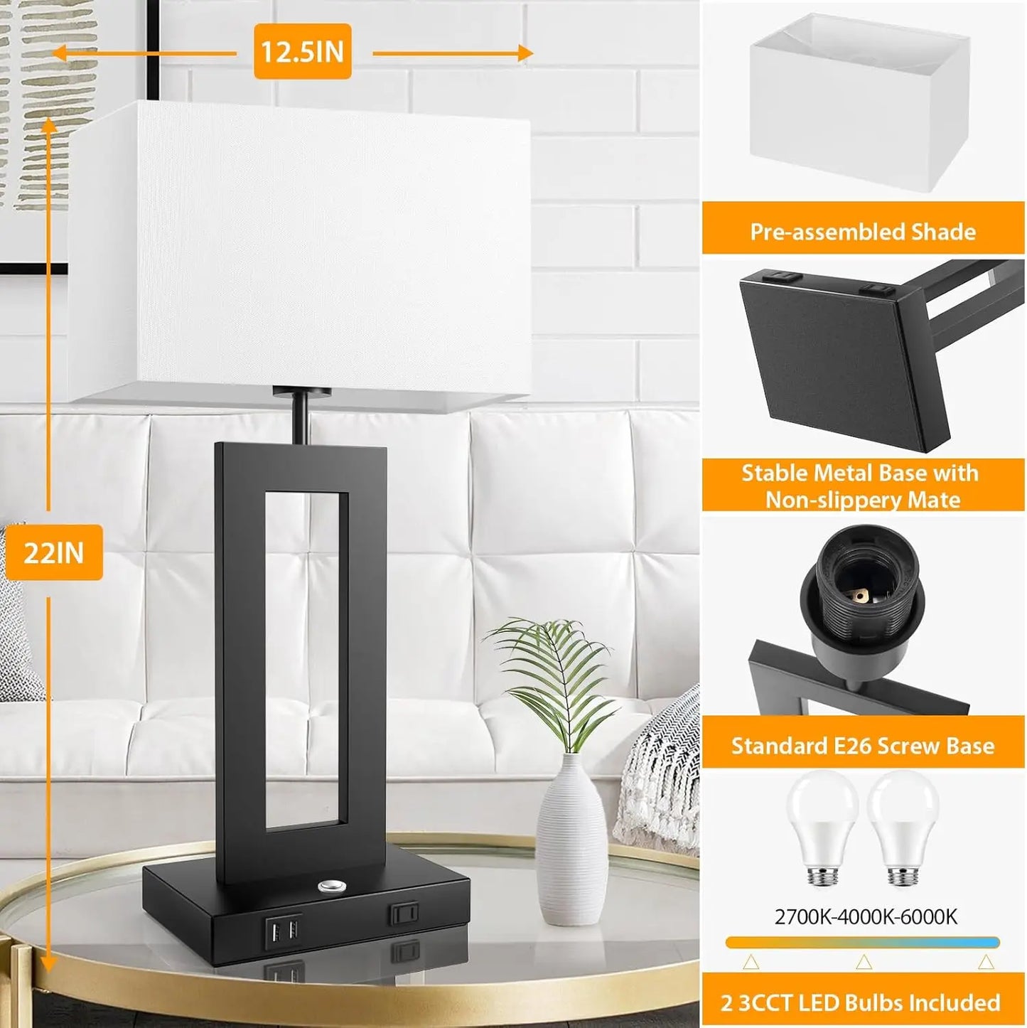 Solar Powered Table Lamps With Touch Dimming And Charging Ports