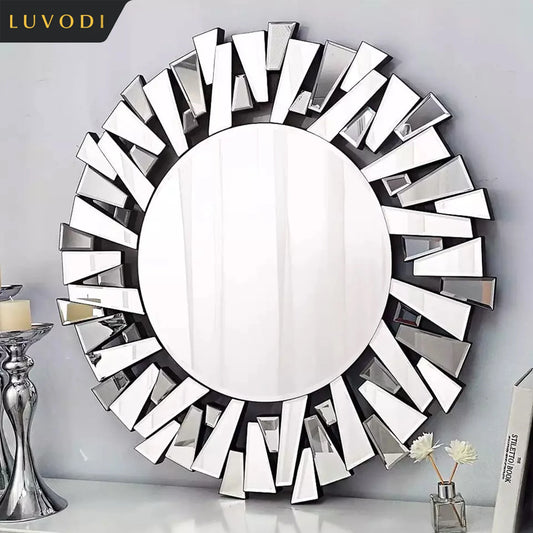 Luvodi Round Wall Mirror With Starburst Design For Home Decor