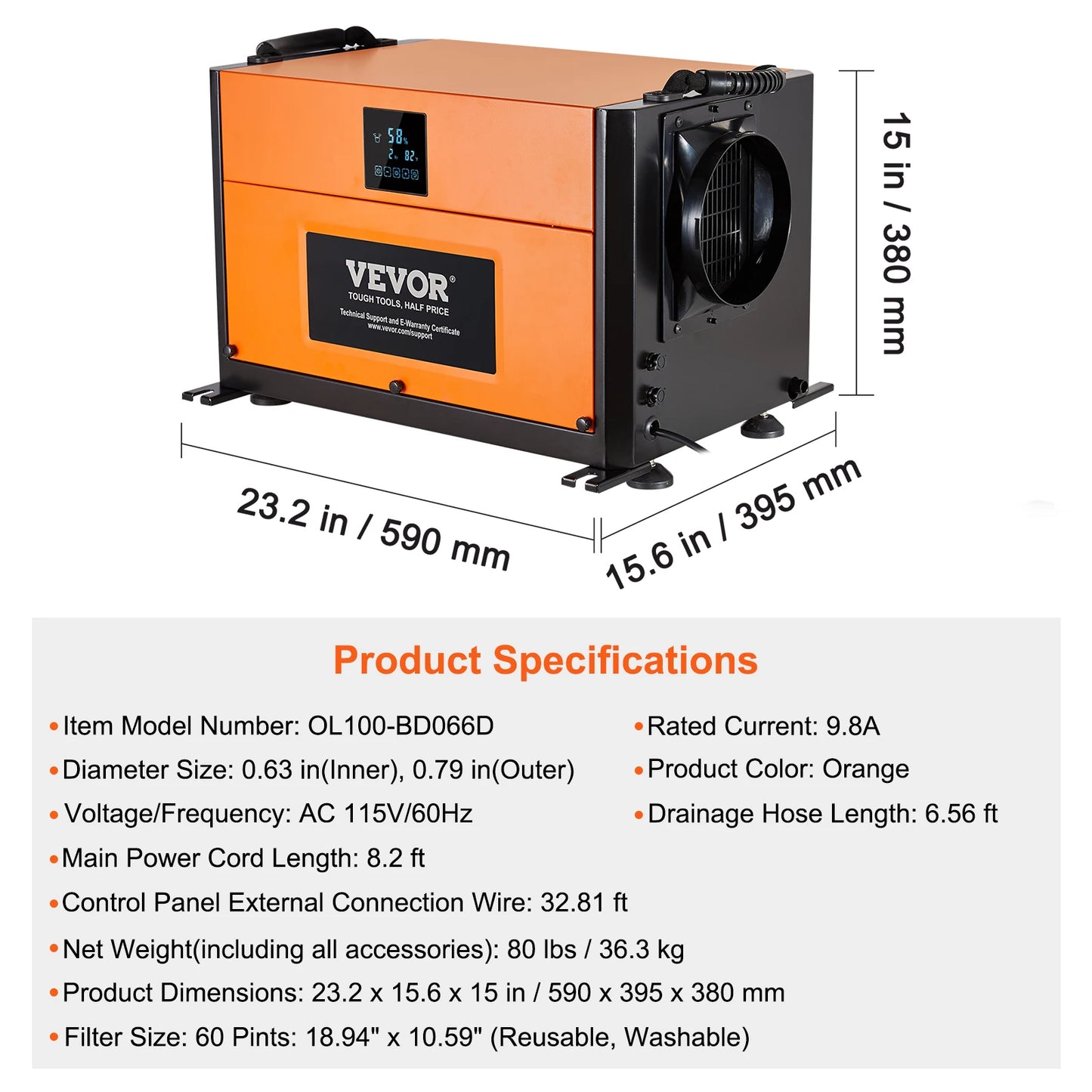 VEVOR Commercial Dehumidifier With Drain Hose For Basements And Warehouses
