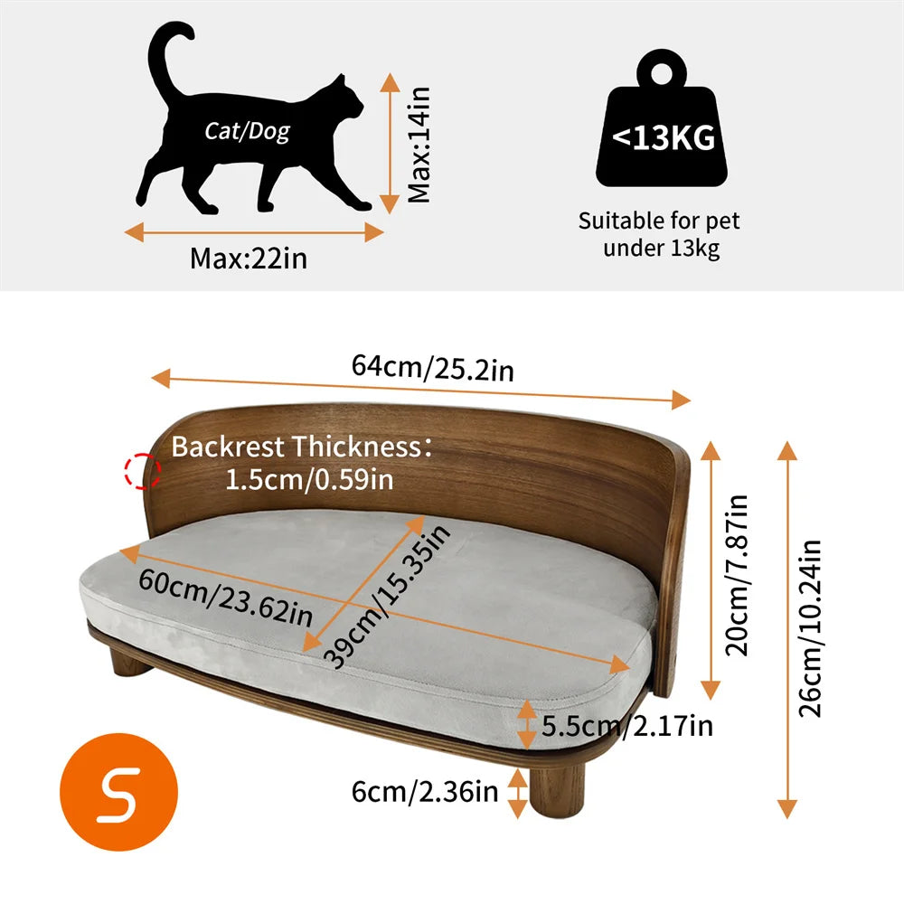 Borwart Eucalyptus Pet Sofa Bed With Cushion For Small Dogs