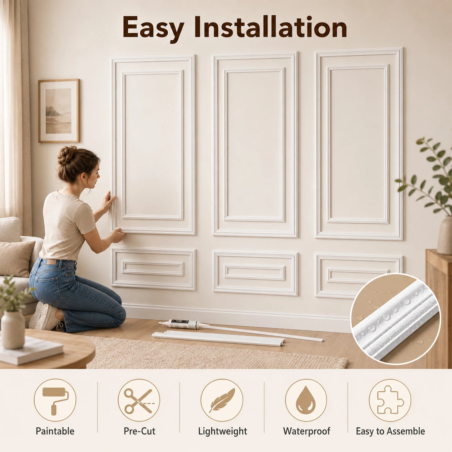 Peel And Stick Pre Cut Wainscoting Wall Molding Kit