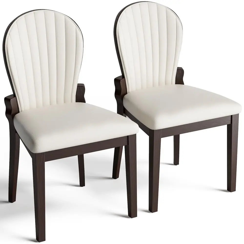 Solid Wood Dining Chairs Set Of Two With Leather Upholstery