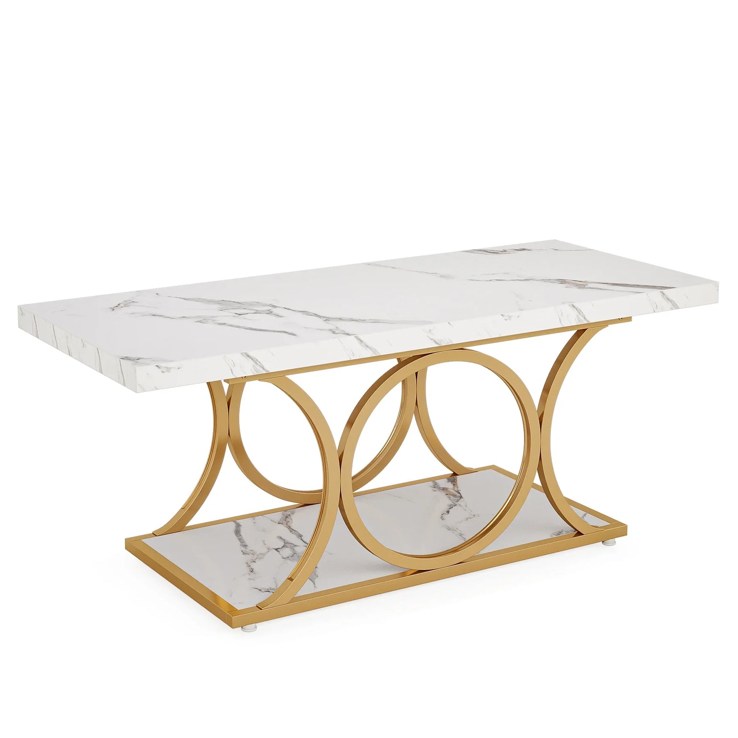 Tribesigns Modern Rectangle Coffee Table With Two Tier Shelves