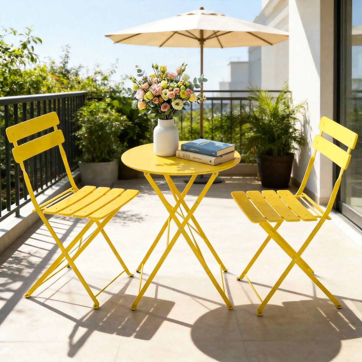 TUAREX Folding Steel Bistro Set For Outdoor Patio Furniture