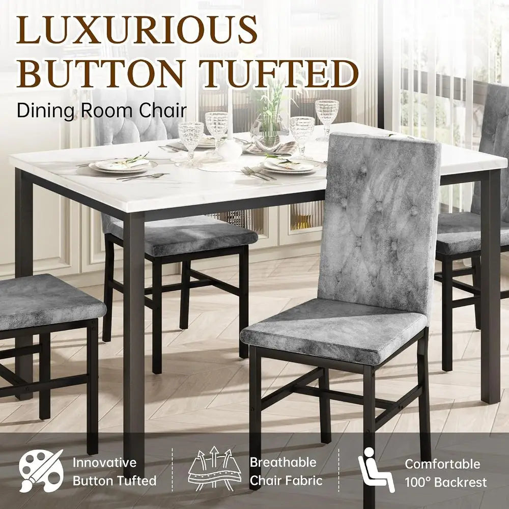Modern Wooden Dining Table With Four Button Tufted Chairs