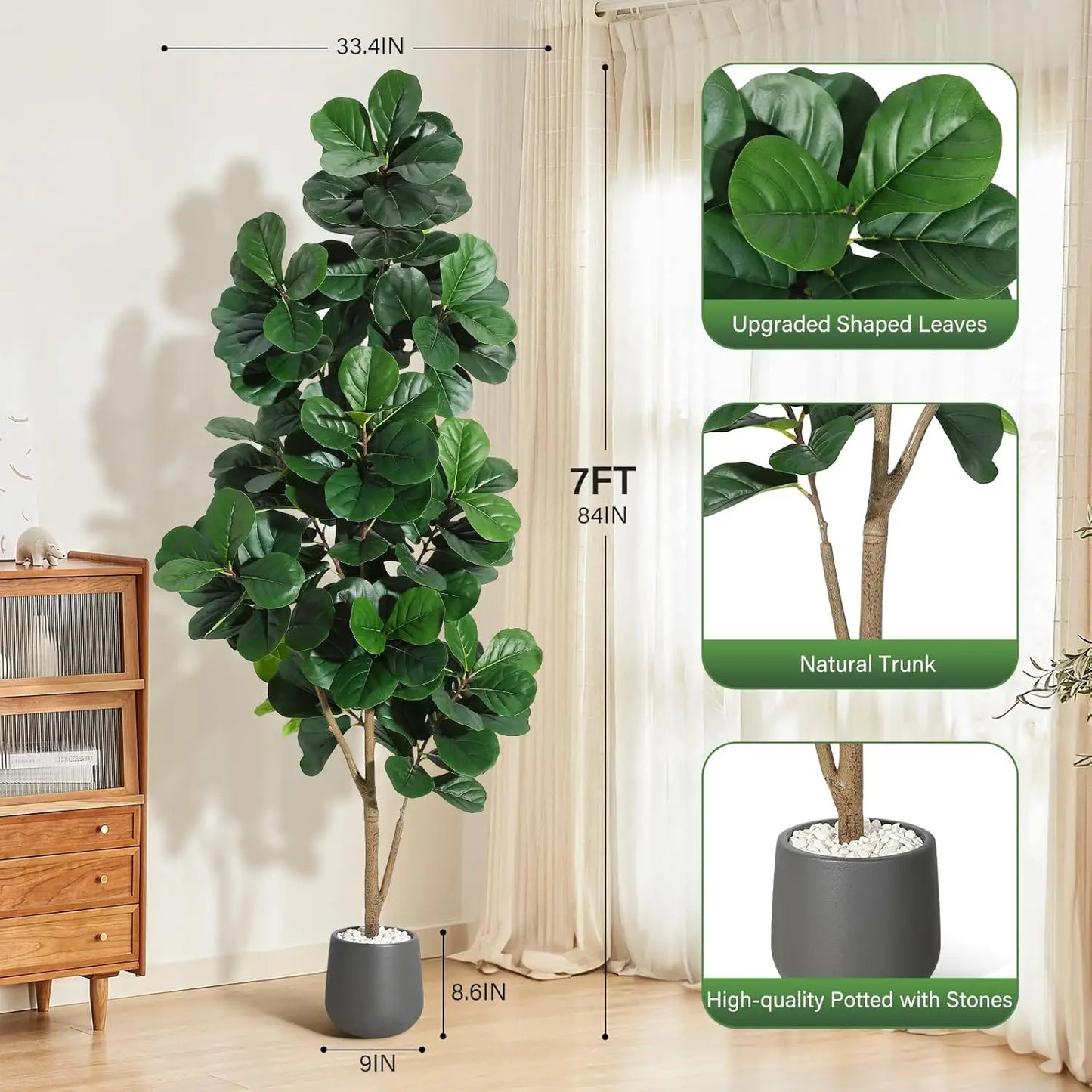 HiMISS Artificial Fiddle Leaf Fig Tree With Realistic Leaves