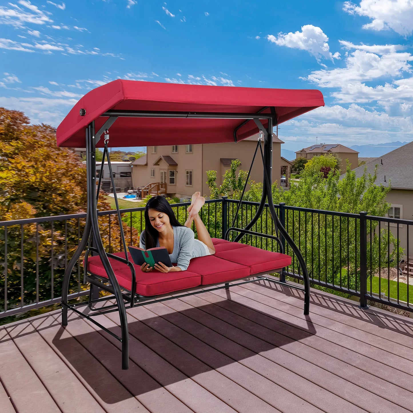 Aoou Outdoor Patio Swing With Adjustable Canopy And Removable Cushion