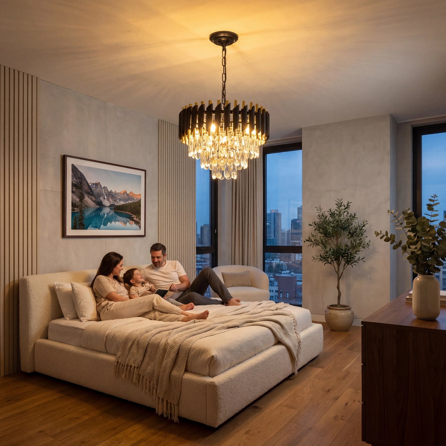 Modern Crystal Chandelier With Adjustable Chain E14 Ceiling Light