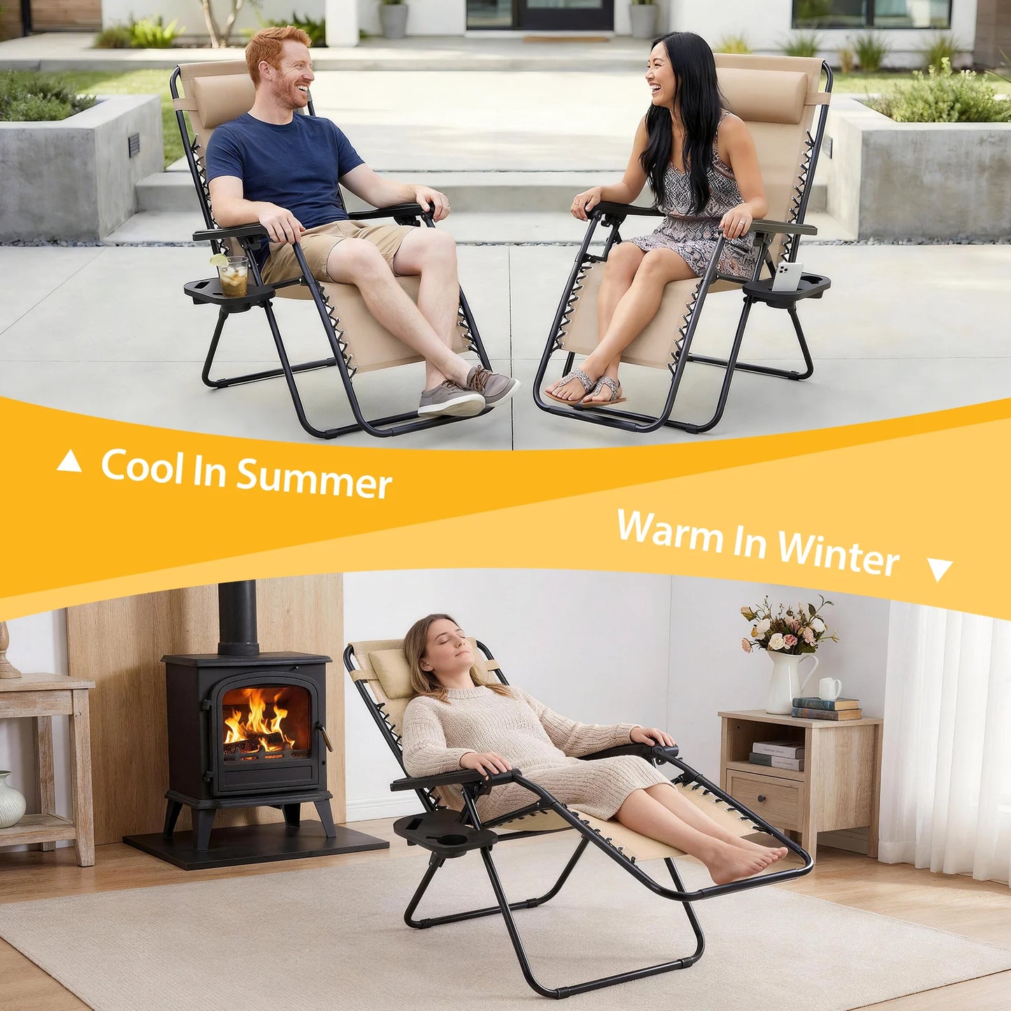 Jhk Zero Gravity Outdoor Folding Lounge Chairs With Cup Holder