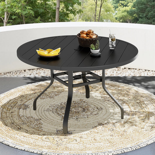 Farini Metal Round Outdoor Patio Dining Table With Umbrella Hole