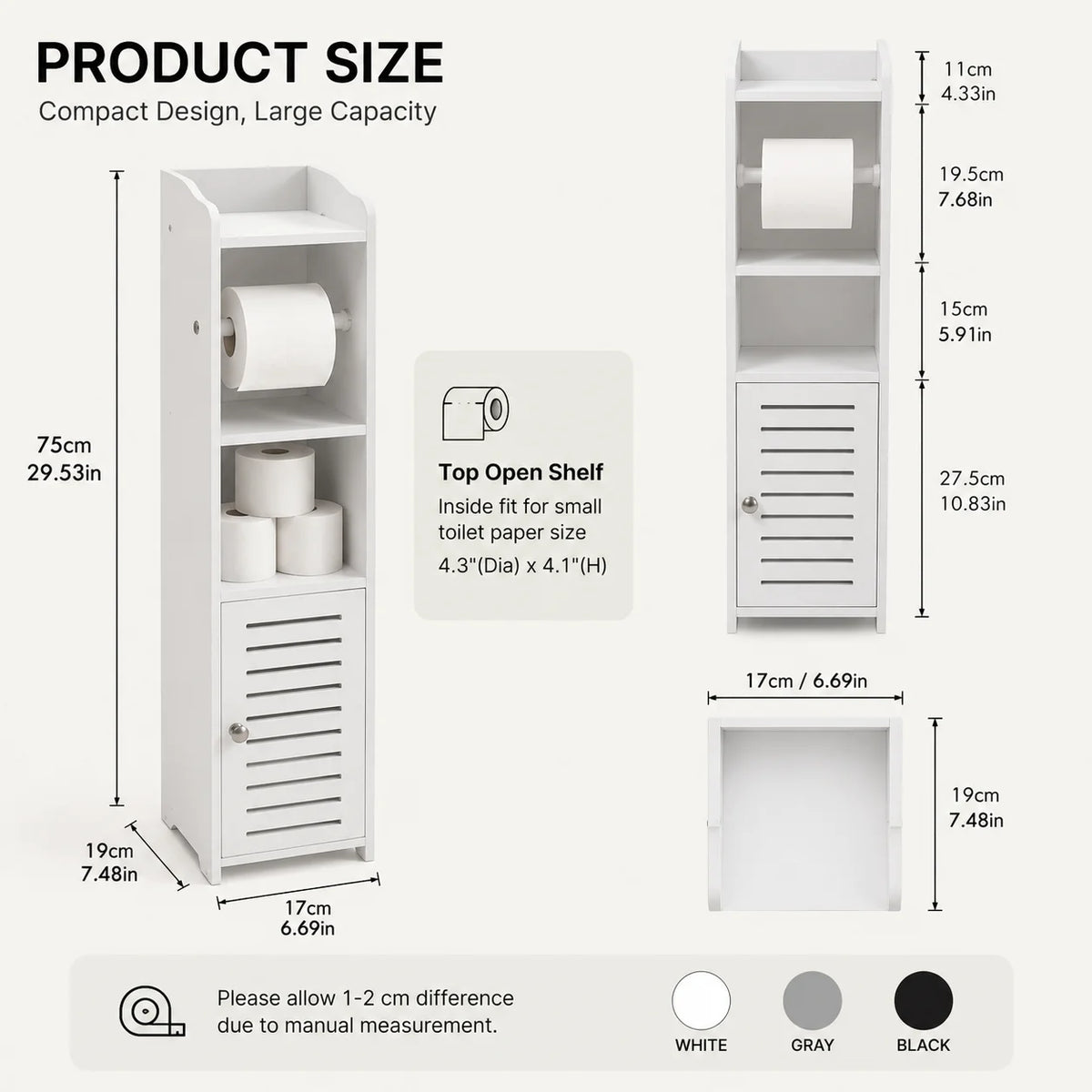 Bathroom Storage Cabinet With Toilet Paper Holder And Shelves