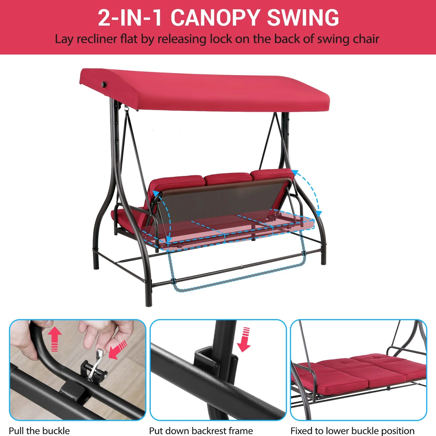 Aoou Outdoor Patio Swing With Adjustable Canopy And Removable Cushion