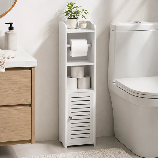 Bathroom Storage Cabinet With Toilet Paper Holder And Shelves